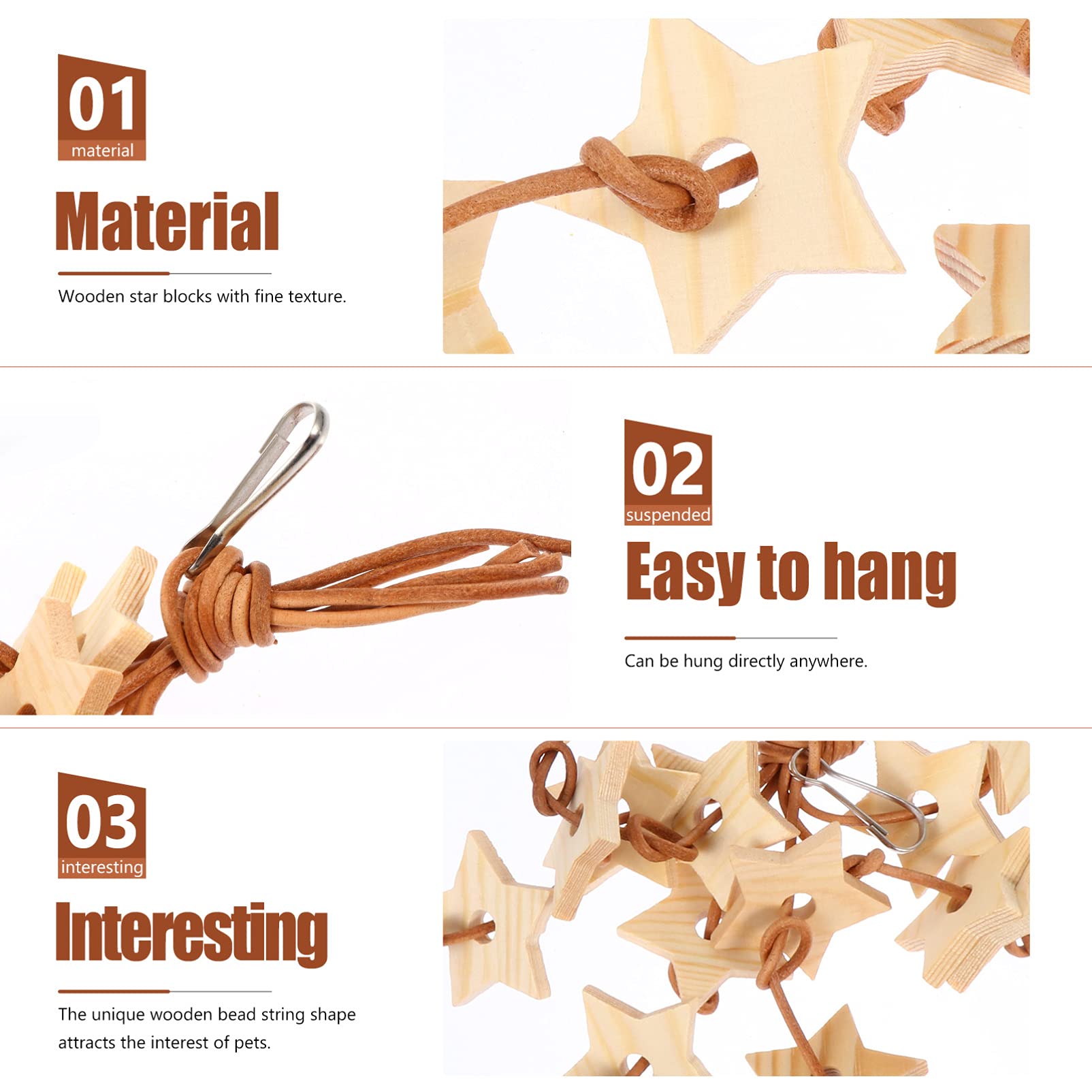 Balacoo Wooden Star Chew Toy for Parrots - Hanging Cage Toy for Birds, Chewing & Grinding Pendant - Natural Wood Molar Toy for Parrot Beak Care - Perfect for Playtime & Stress Relief in Bird Cages