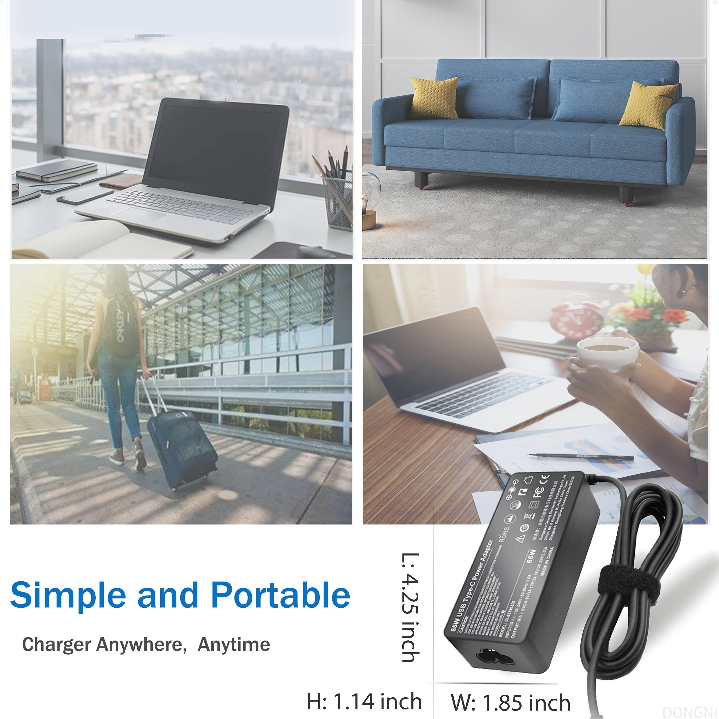 65W USB C Charger for HP Chromebook X360 14/13/11 & Spectre EliteBook - Fast Type-C Laptop Power Adapter - Perfect for Home, Office and Travel Use