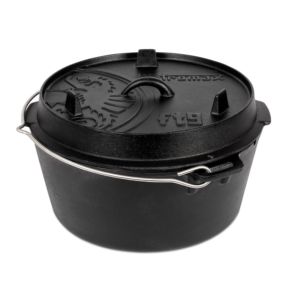 Petromax Pre-Seasoned Cast Iron Dutch Oven for Outdoor & Indoor Cooking - Campfire, Baking, Stews - Even Heat Distribution Flat Base Cookware
