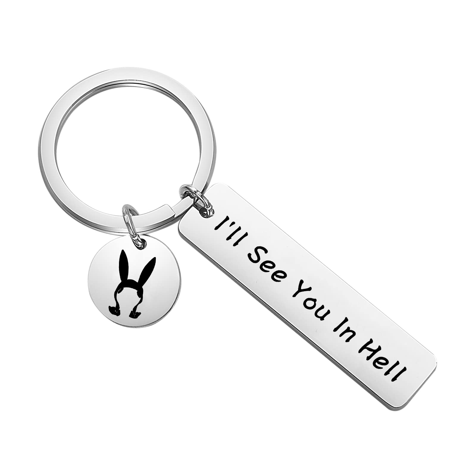 OKEYCH B Burger Inspired Keychain - Louise Belcher 'I'll See You In Hell' Jewelry Gift for Fans | Perfect for Bob's Burgers Lovers, Cosplay Accessories & TV Show Merchandise