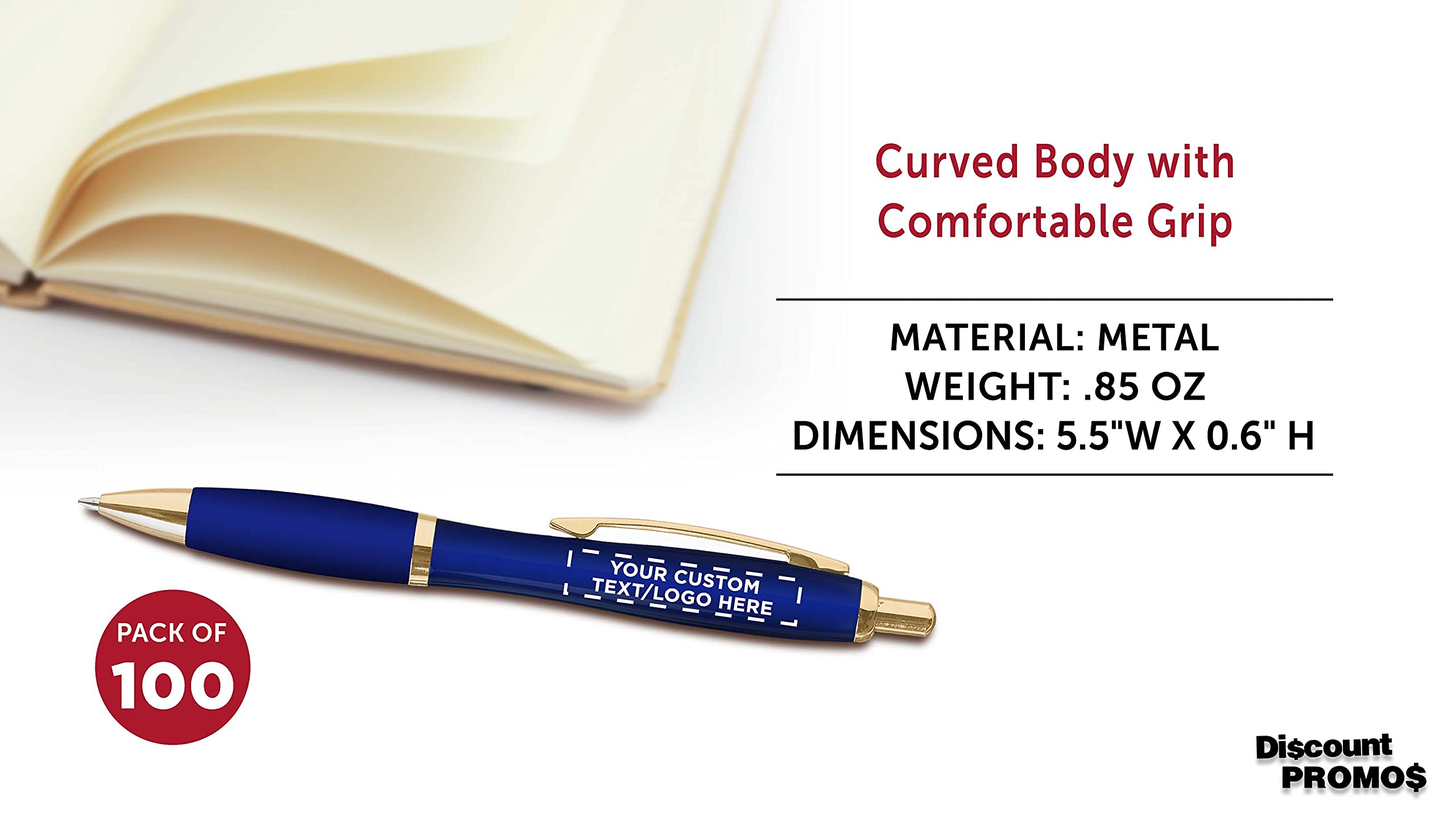 100 Pack Langley Premium Metal Pens - Custom Engraved Text & Logo - Executive Comfort Grip - Smooth Black Ink - Ideal for Corporate Gifts, Business Meetings & Office Use