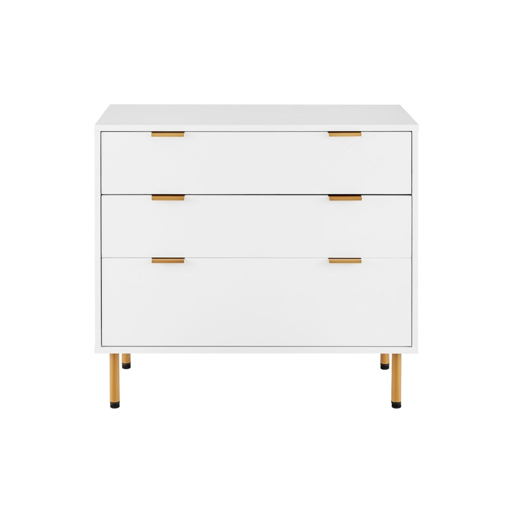 Modern White Christian 3-Drawer Chest Storage Cabinet - Perfect for Bedroom, Nursery, or Entryway Organization