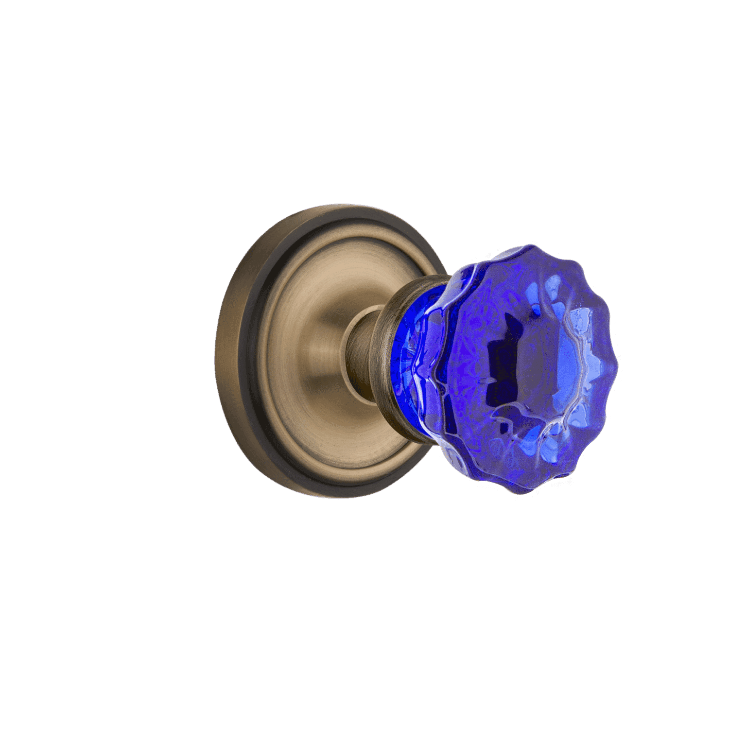 Antique Brass Classic Rosette with Cobalt Crystal Knob - Vintage Cabinet Hardware for Dressers, Wardrobes & Home Decor