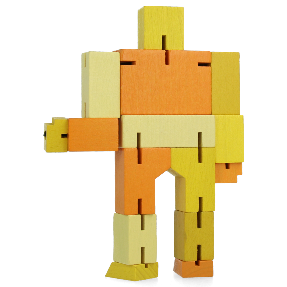 Small Yellow Cubebot - Wooden Puzzle Toy for Kids & Adults | Perfect for Stress Relief, Office Decor & STEM Learning