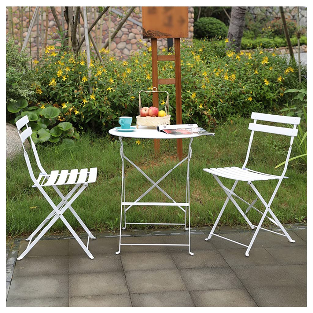 **Durable Iron Garden Furniture Set - 3-Piece Folding Table & Chairs for Outdoor Cafes, Patio, or Backyard - Heavy-Duty Load-Bearing Capacity for Outdoor Dining & Relaxation**