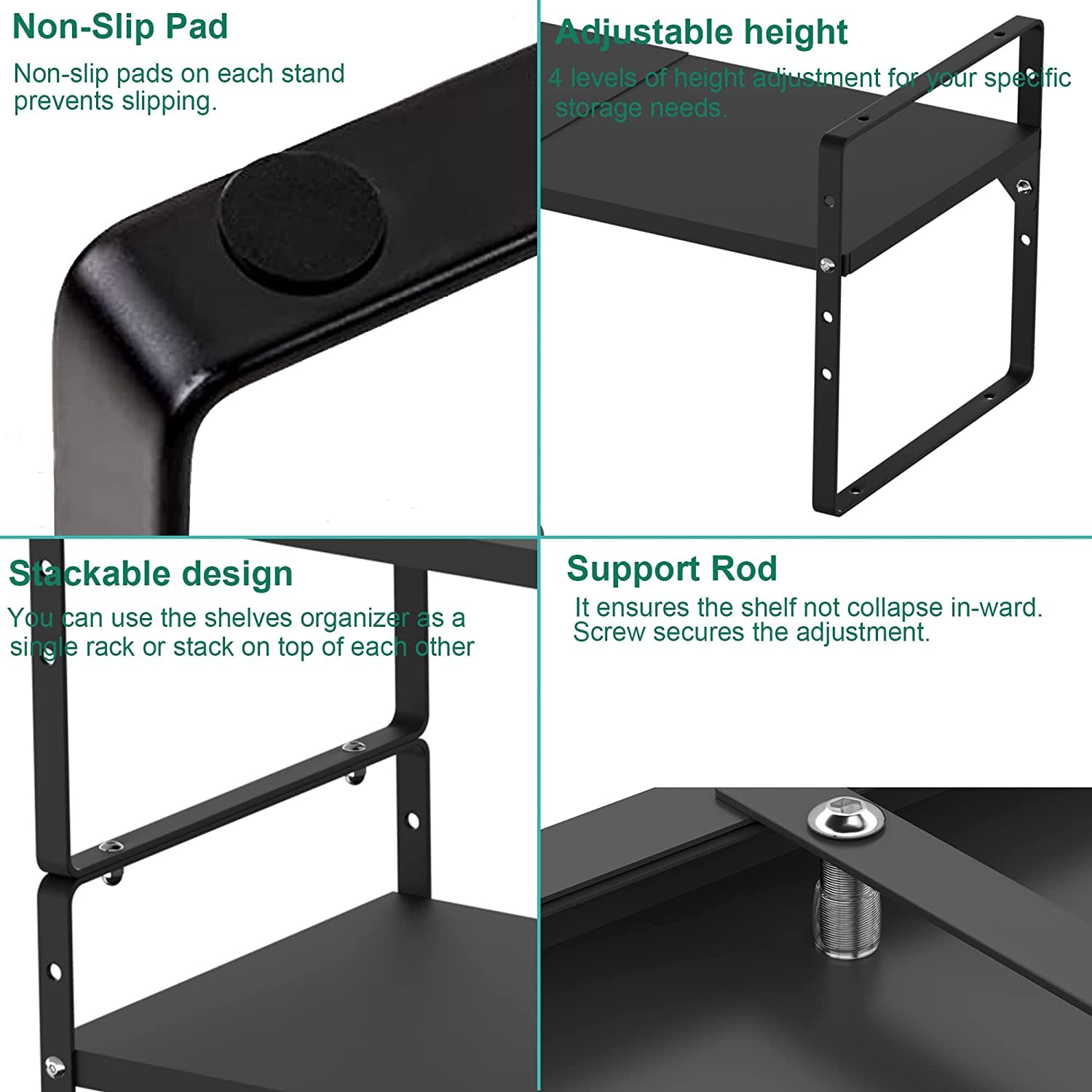 iPEGTOP Expandable Cabinet Organizer - Heavy Duty Steel Spice Rack with Adjustable Height (3 Pack, Black) | Perfect for Kitchen Counter, Pantry, Garage & Office Storage | Space Saving Shelf Riser for Home Organization