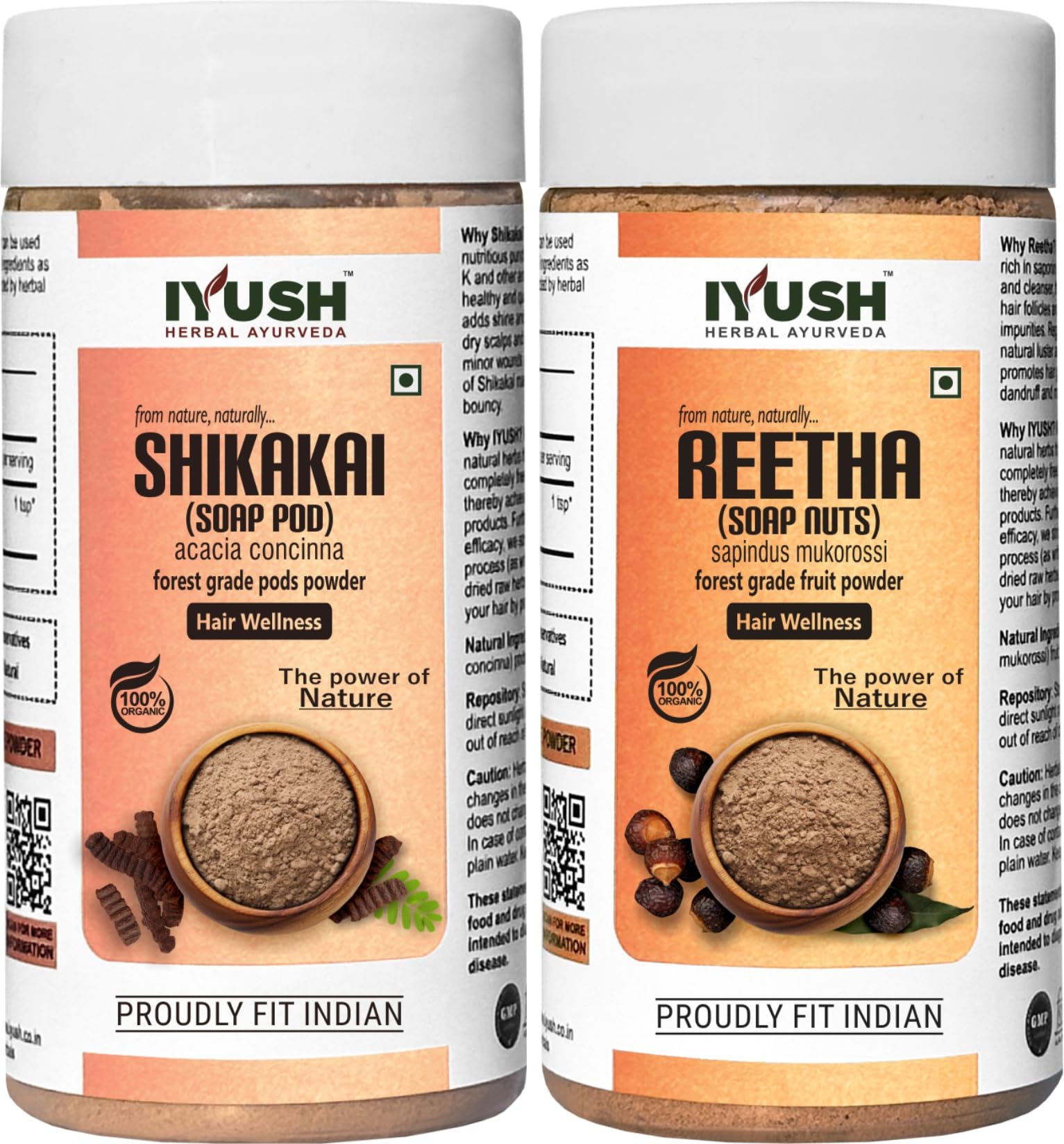 IYUSH Herbal Ayurveda Reetha Powder & Shikakai Powder for Hair Growth - 500g | Natural Hair Mask for Dry & Frizzy Hair | Volumizing Hair Powder | Herbal Hair Wash | Promotes Stronger & Healthier Hair | Perfect for DIY Hair Treatments & Scalp Care