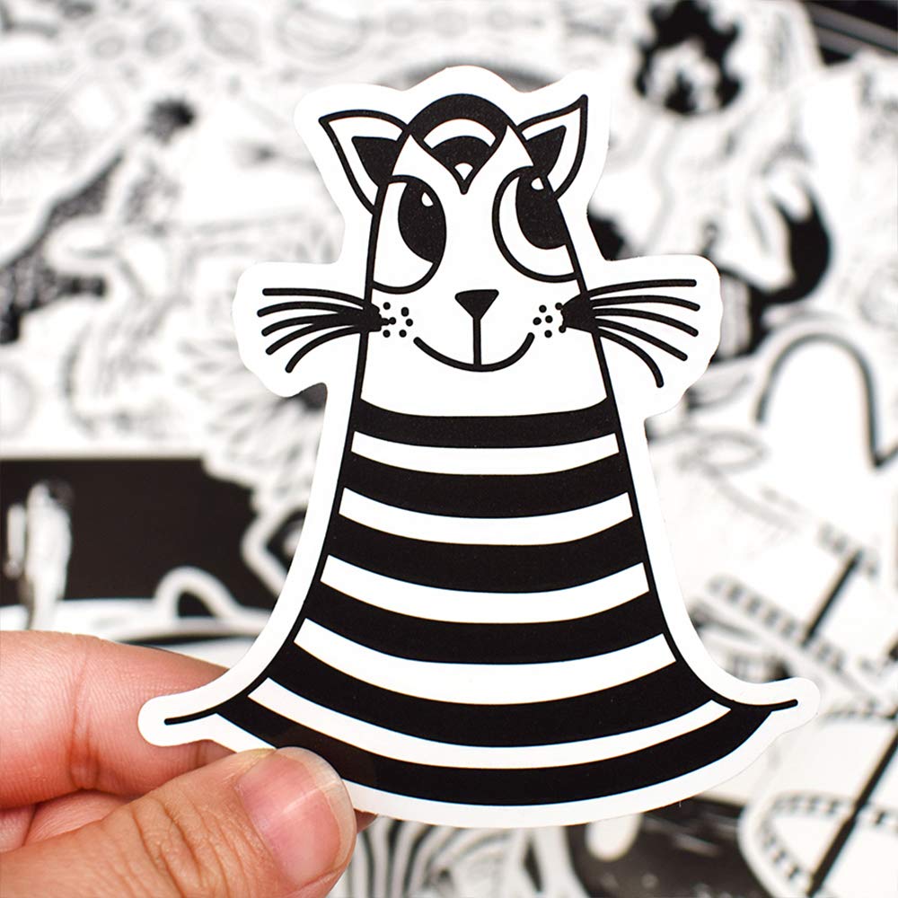 QTL Cute Black and White VSCO Stickers Pack - 50Pcs Waterproof Decals for Teen Girls & Adults - Perfect for Water Bottles, Laptops, Journals & DIY Crafts - Aesthetic Vinyl Stickers for Scrapbooking & Room Decor