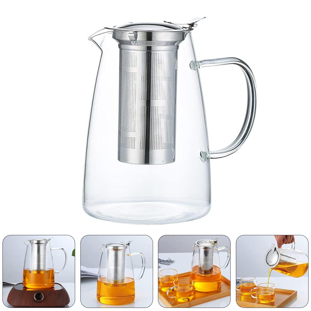 Hemoton 1pc Large Capacity Glass Teapot with Strainer - 40oz Borosilicate Glass Kettle for Loose Leaf Tea, Herbal Infusions & Blooming Tea - Perfect for Home, Office & Tea Ceremonies