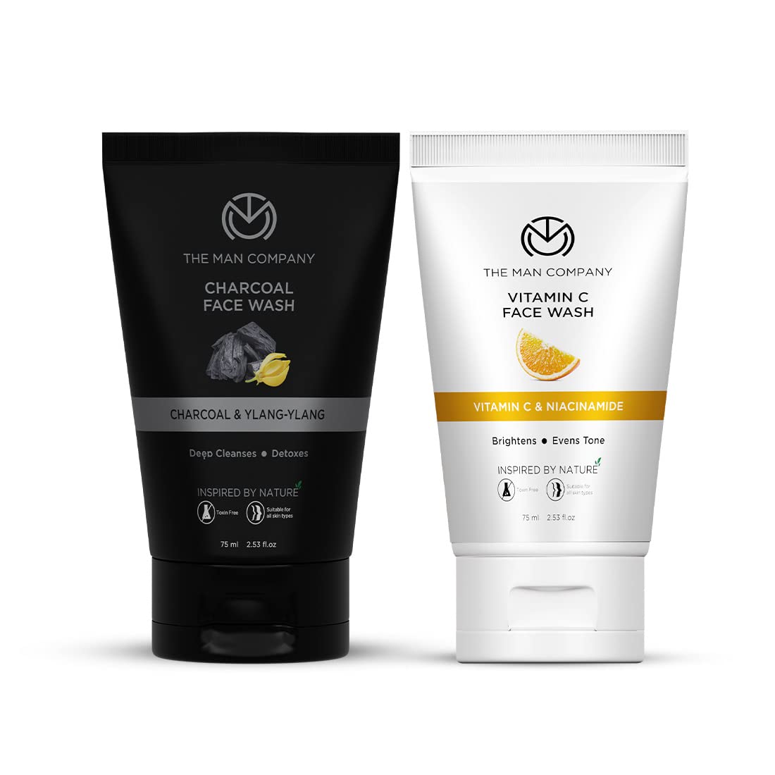 The Man Company Ultimate Face Wash Duo - Charcoal & Vitamin C Face Wash for Men (75ml) | Oil-Free, Blackhead Removal & Instant Glow | All Skin Types | Daily Skincare Routine & Travel Essential