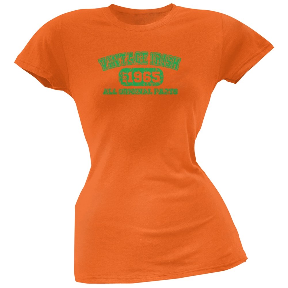 Vintage Irish 1965 Orange Juniors Soft T-Shirt for St. Patrick's Day - Comfortable Retro Style Tee for Irish Pride Celebrations & Casual Wear