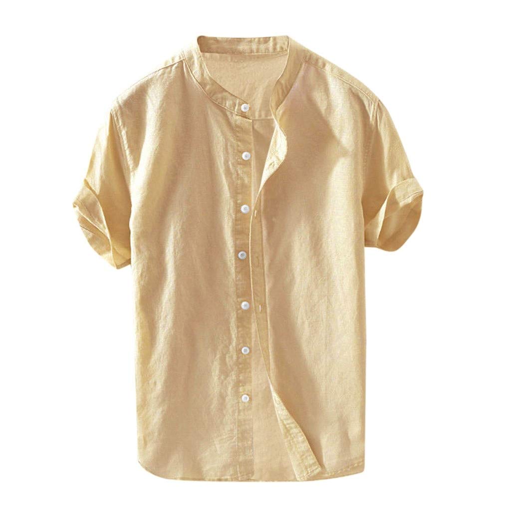 Men's Linen Shirt - Breathable Cotton Blend Button Down Shirt with Short Sleeves, Relaxed Fit & Retro Cowboy Style - Perfect for Summer Casual Wear, Outdoor Adventures & Western Fashion