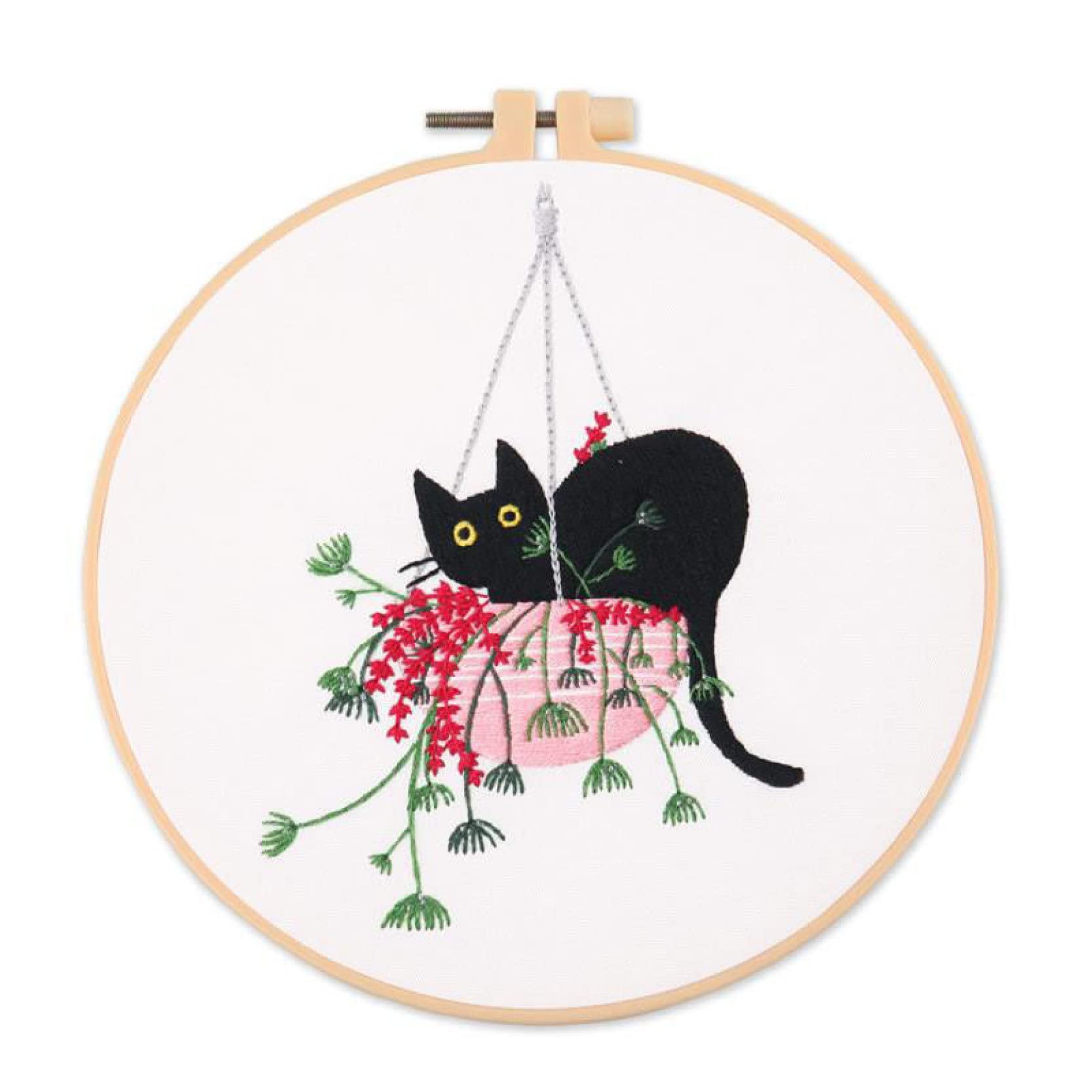 Beginner Embroidery Kit with Flowers, Plants & Cat Patterns - Cross Stitch Starter Needlepoint DIY Kit for Wall Decor | Perfect for Home Decoration, Gift Giving & Craft Projects