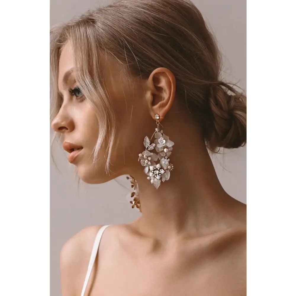 Lilly Fleur Earrings E037 - Elegant Floral Dangle Earrings for Women, Gold Plated French Hook, Perfect for Weddings, Parties & Everyday Wear