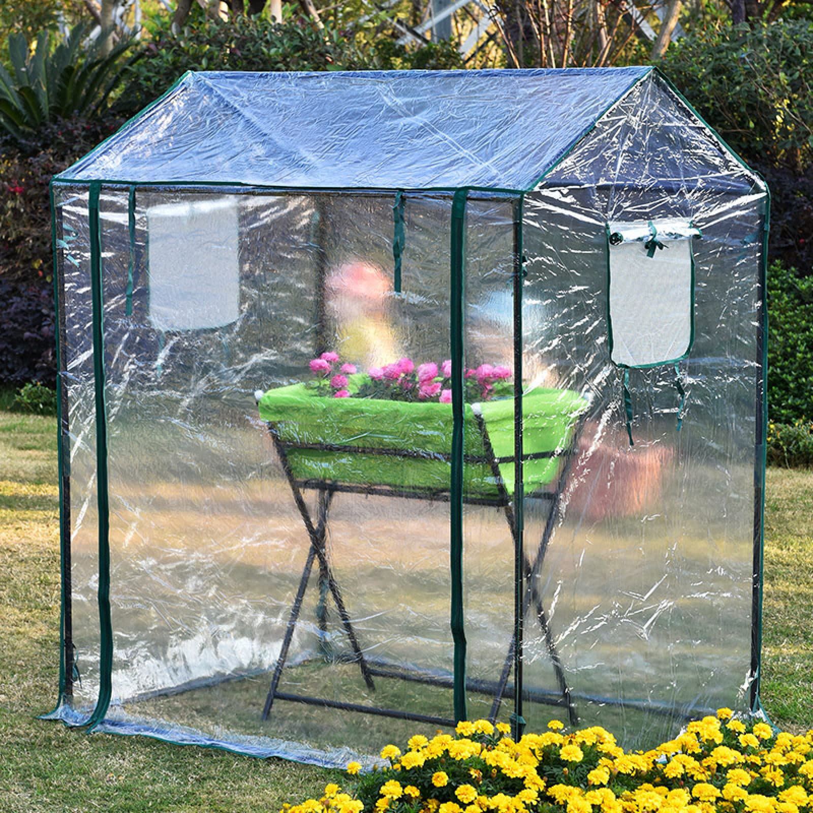TRGCJGH Walk-in Greenhouse with Roll-Up Zipper Entry Doors & 2 Large Side Windows - Indoor/Outdoor Plant Cover for Gardening, Flowers & Vegetables - Perfect for Backyard, Patio & Balcony Use