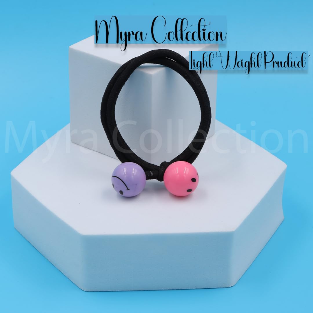 Myra Collection 6-Piece Colorful Smiley Face Hair Ties - Cute & Elegant Ponytail Holders for Women & Girls | Perfect for School, Work & Everyday Styling