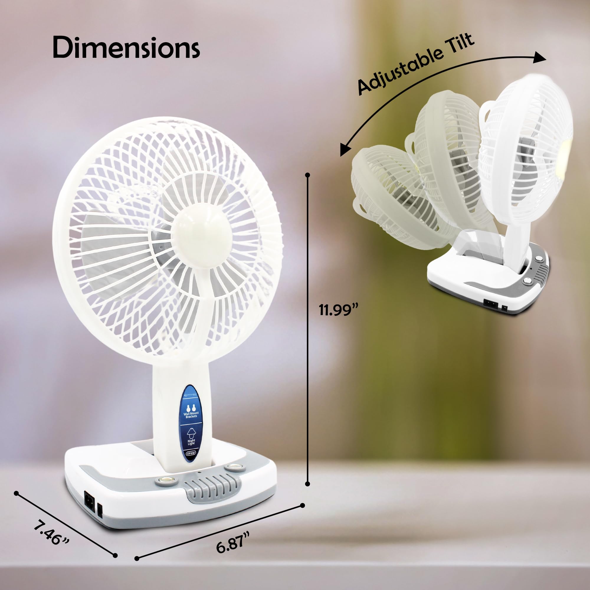 4 Pack Adventure Series Rechargeable Desk/Wall Fan with LED Work Light - Adjustable Tilt & Super Bright Lighting for Home Office, Workshop, Camping and Outdoor Activities