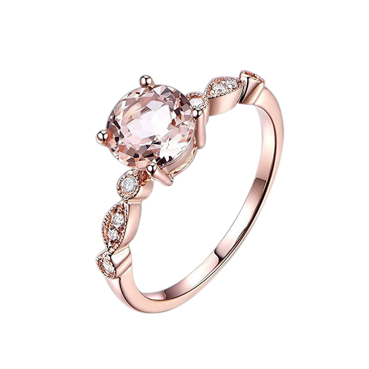 1.25 Carat Round Cut Morganite & Diamond Engagement Ring - Antique Design 18k Gold Plated - Perfect for Proposals, Weddings & Anniversary Gifts