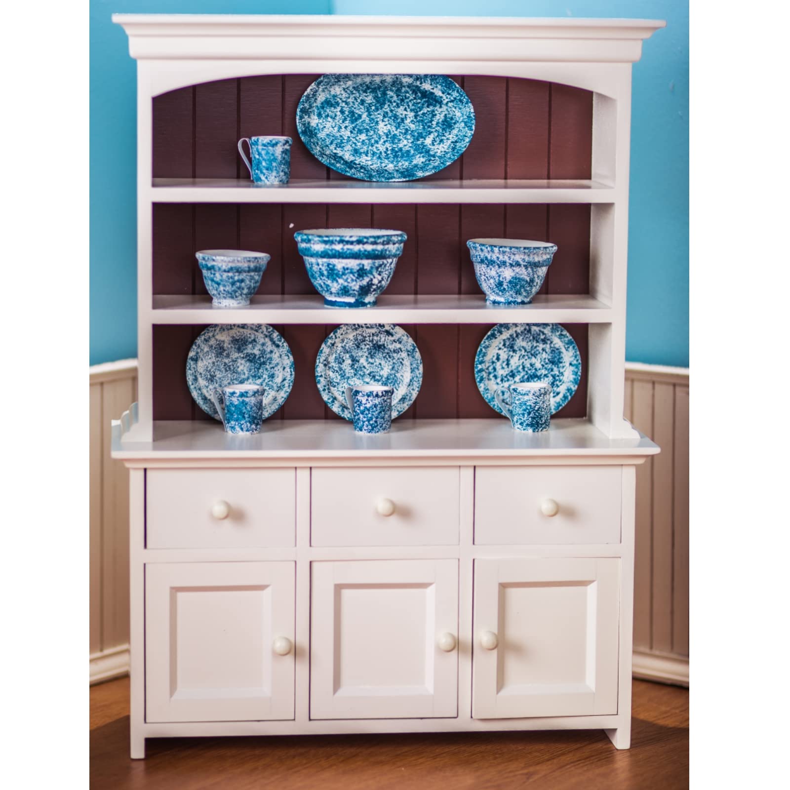 18 Inch Doll Wooden Kitchen Cupboard Hutch - Farmhouse Style Fully Assembled Furniture for American Girl & 18