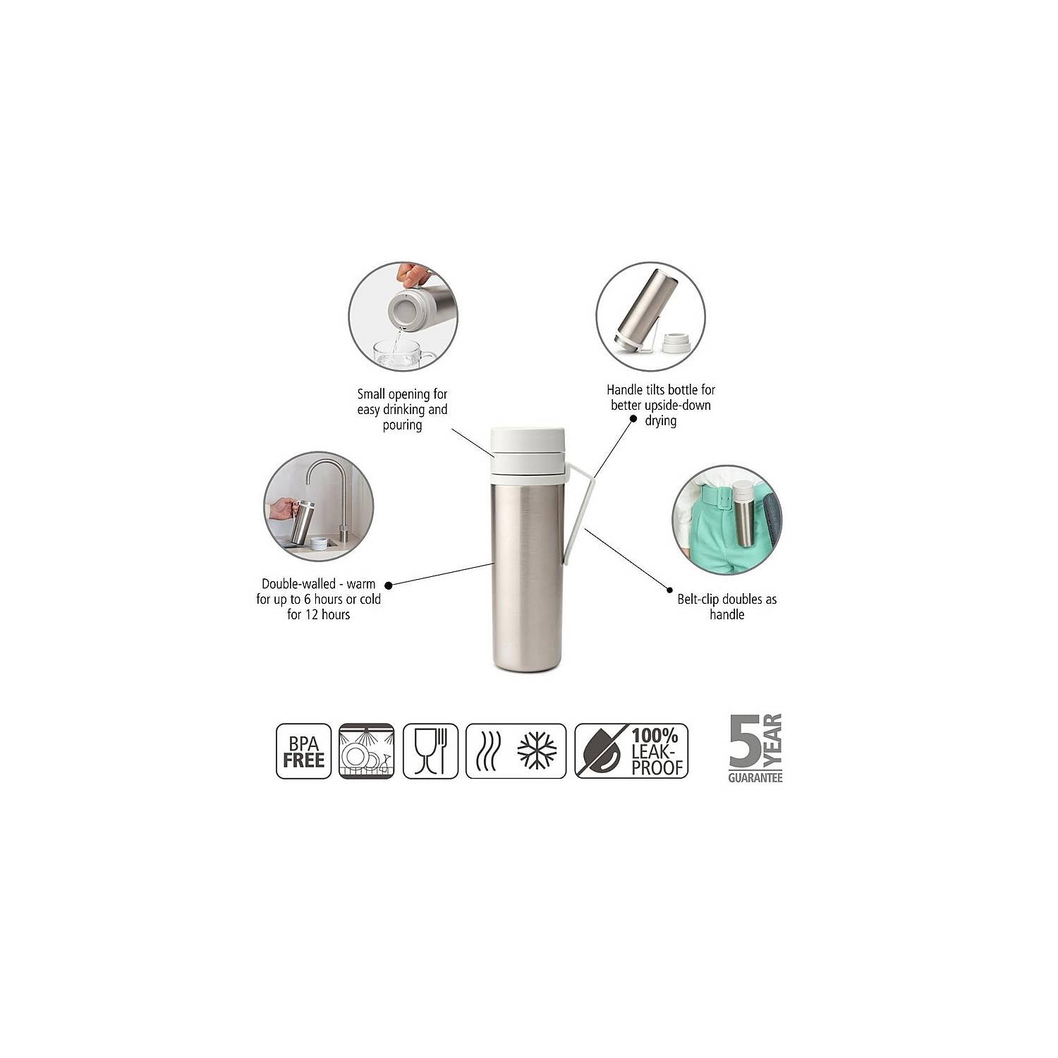 0.5L Insulated Stainless Steel Flask - Light Grey, Leak-Proof & BPA-Free for Coffee, Tea & Cold Drinks - Perfect for Travel, Camping & Office Use