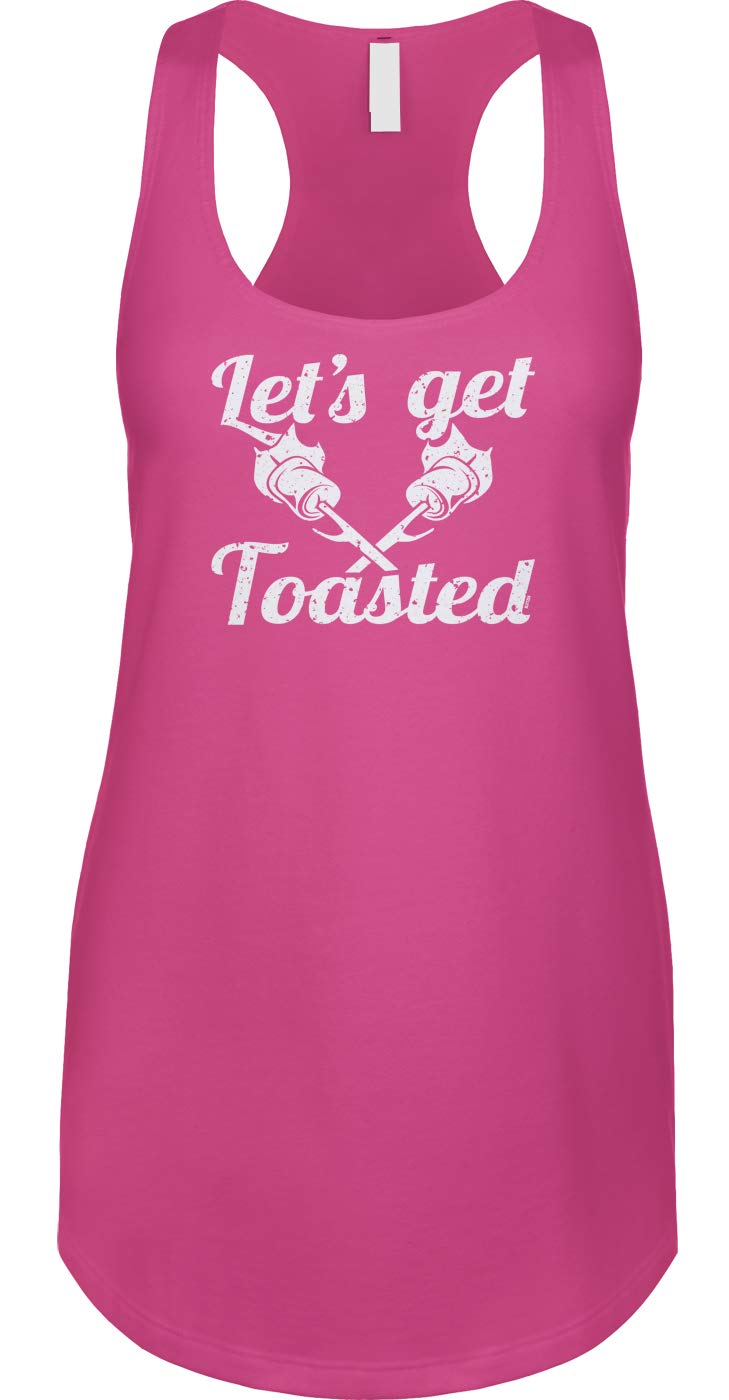 Blitzzen Women's Racerback Tank Top - 'Let's Get Toasted' Marshmallow Print - Soft Stretchy Workout & Lounge Wear for Yoga, Gym, and Casual Summer Outfits