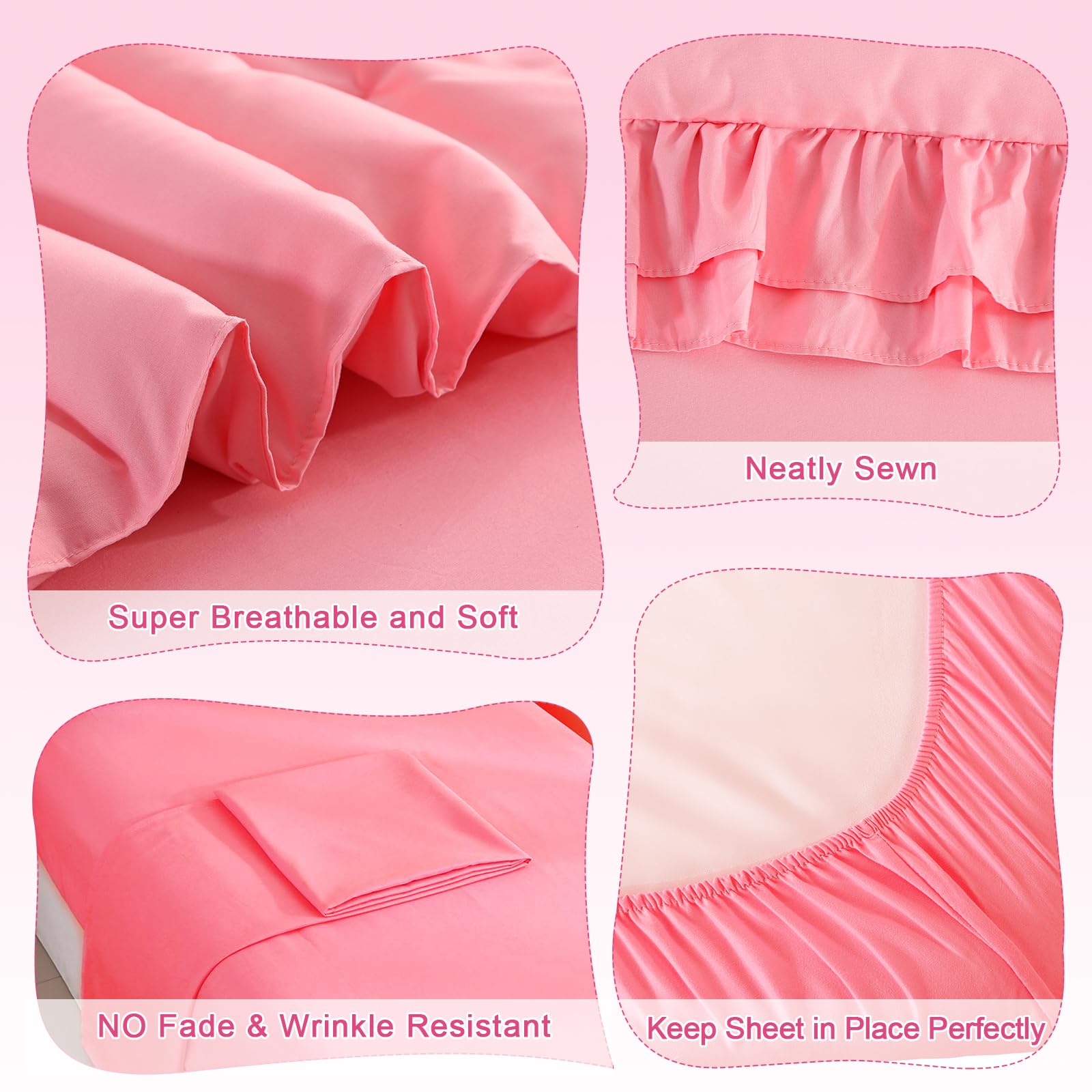 Wowelife 4-Piece Boho Toddler Bedding Set for Girls - Pink Ruffle Tufted Fringe Jacquard Comforter, Flat Sheet, Fitted Sheet & Pillowcase | Soft & Cozy Nursery Bed in a Bag | Perfect for Toddler Beds, Daycare or Sleepovers
