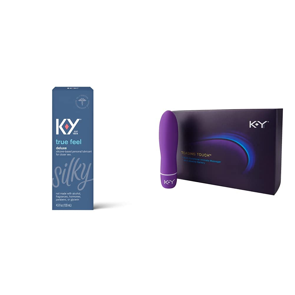Premium K-Y True Feel Silicone Personal Lubricant for Women - 4.5 oz, Safe with Latex Condoms - Includes Multi-Functional Intimate Massager - Ideal for Couples, Sensual Massage & Enhanced Intimacy