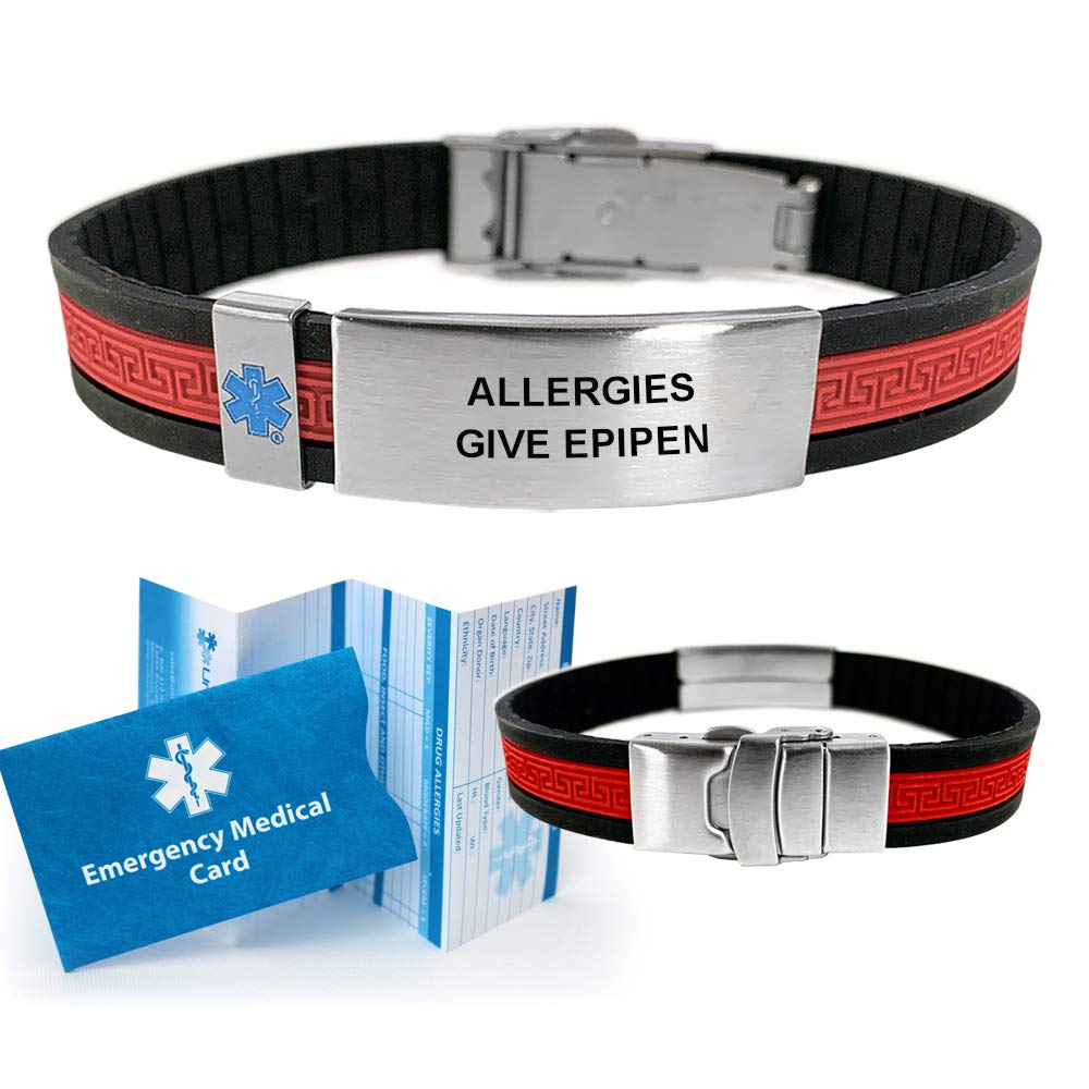 Epipen UltraSlim Designer Medical Alert ID Bracelet for Allergies - Stylish & Lightweight Emergency Allergy Bracelet for Kids & Adults - Perfect for Outdoor Activities, Travel & Daily Wear