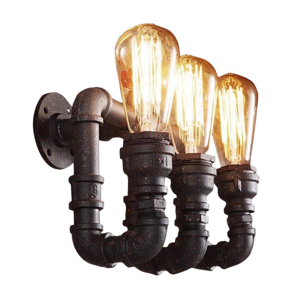 Vintage Industrial Wall Sconce - 3-Light Retro Candle Style Wall Mounted Lamp with Wrought Iron Finish, E27 Socket - Perfect for Balcony, Hallway, Stairs, Bar, Kitchen & Restaurant Lighting