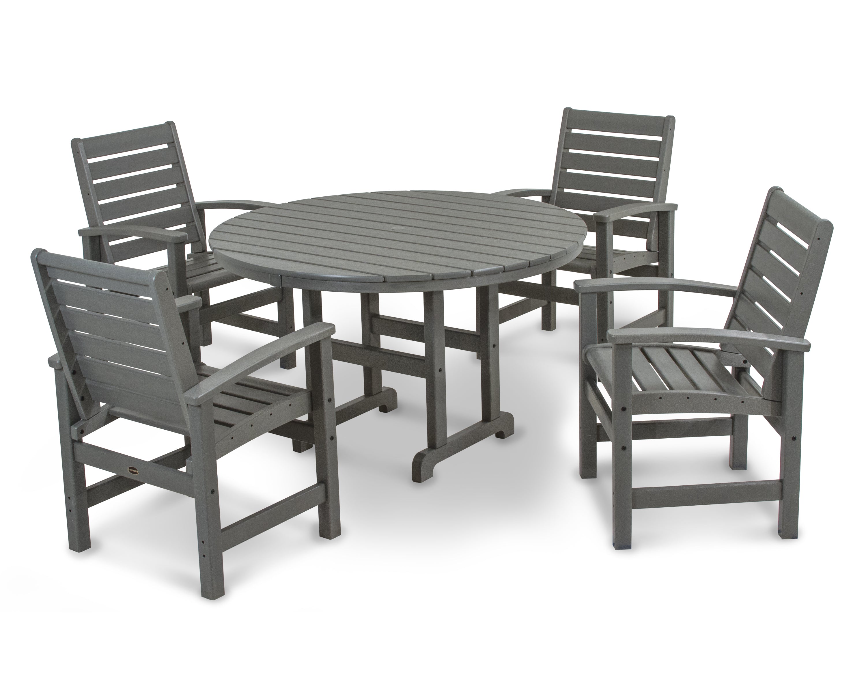 POLYWOOD Signature 5-Piece Round Farmhouse Dining Set - Outdoor Patio Furniture for Garden, Backyard, and Poolside Dining