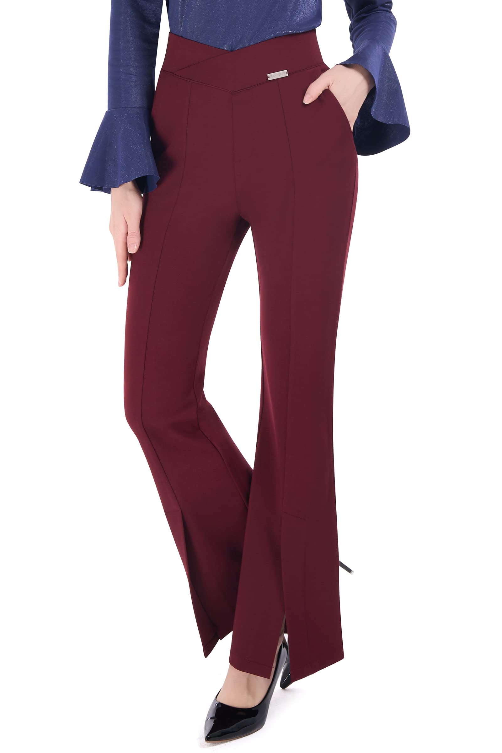 PUWEER Women's Stretchy Flare Dress Pants - Business Casual Capri Pants with Pockets for Summer | Office Work, Travel & Smart Casual Outfits