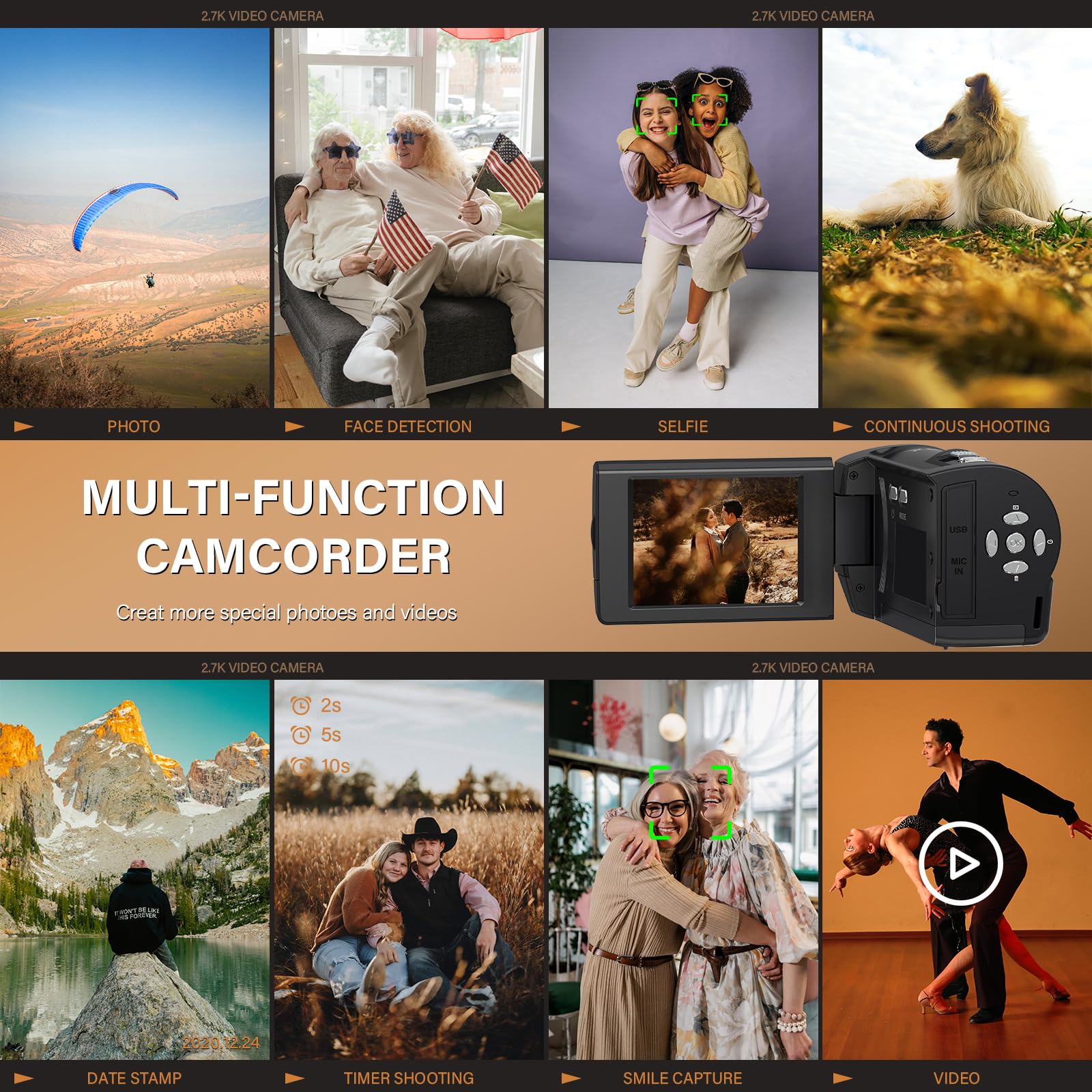 QHD 2.7K 50MP Digital Camcorder with 16X Zoom - 2.8