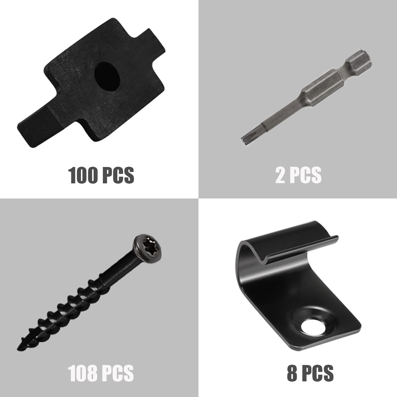 **Universal 304 Stainless Steel Hidden Deck Fasteners & Composite Decking Clips Kit – 100 Plastic T Clips per Box (Covers 55 SQ.FT) – Ideal for Secure & Aesthetic Composite Decking Installation**    *(Use Case: Perfect for DIY deck projects, professional installations, and ensuring a clean, splinter-free surface for outdoor decks, patios, and poolside areas.)*