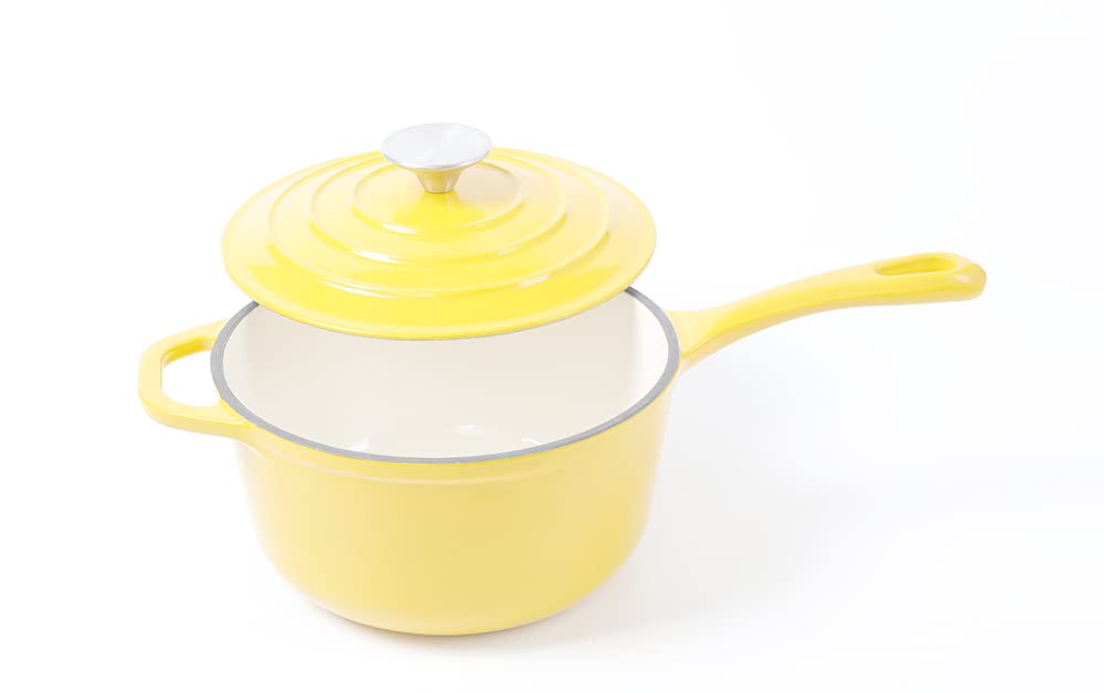 HAWOK 2.65-Quart Enameled Cast Iron Saucepan with Lid - Yellow Dutch Oven for Cooking, Baking & Serving - Perfect for Soups, Stews, Pasta & Casseroles