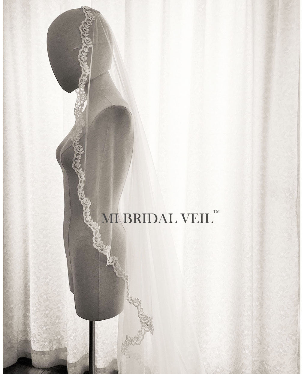 Elegant Mantilla Veil with Cathedral Lace for Wedding | Rose Lace Bridal Veil by Mi Bridal | Perfect for Church Ceremonies & Romantic Weddings