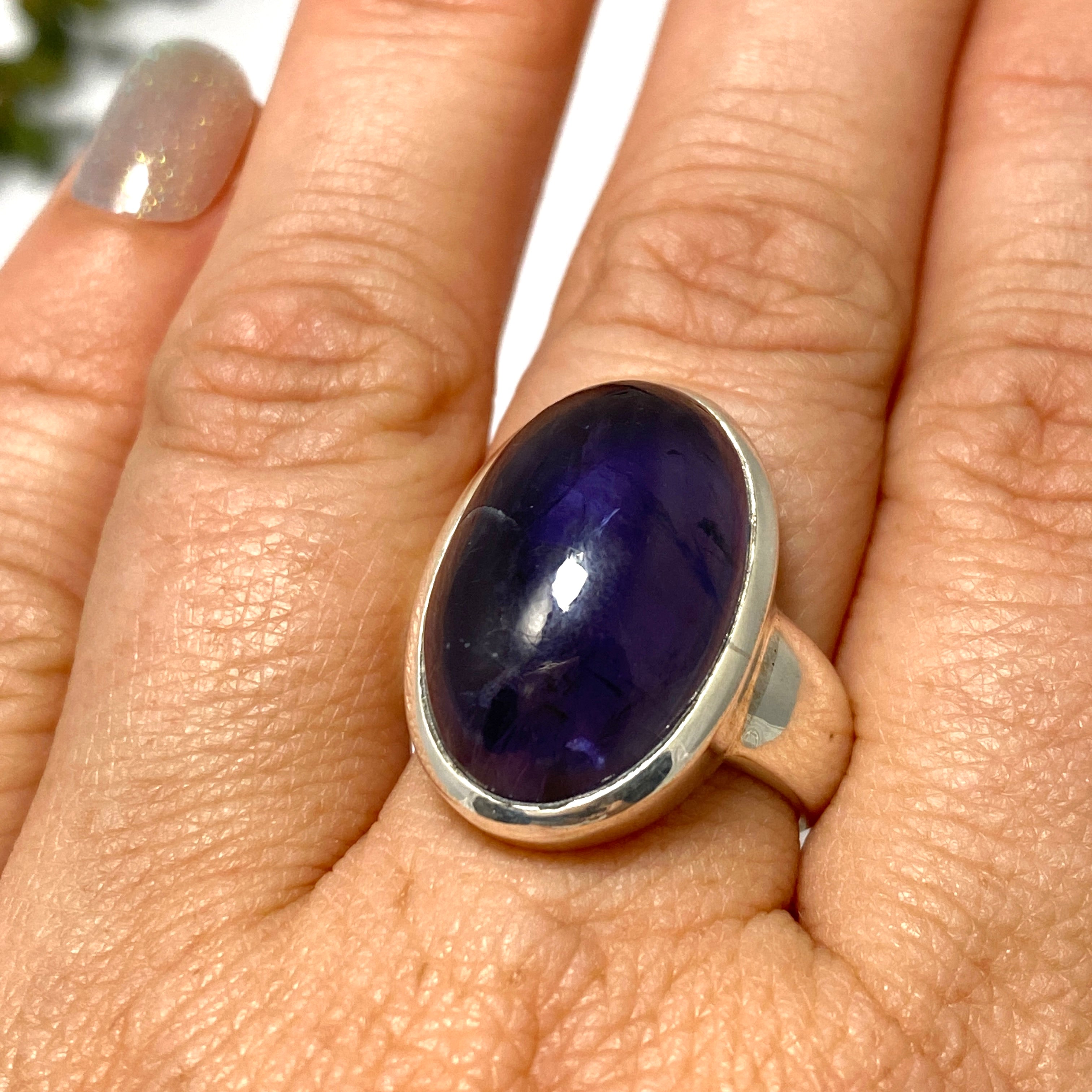 Iolite Oval Cabochon Ring Size 8 - Handmade Sterling Silver Jewelry for Women - Perfect for Engagement, Wedding & Everyday Wear