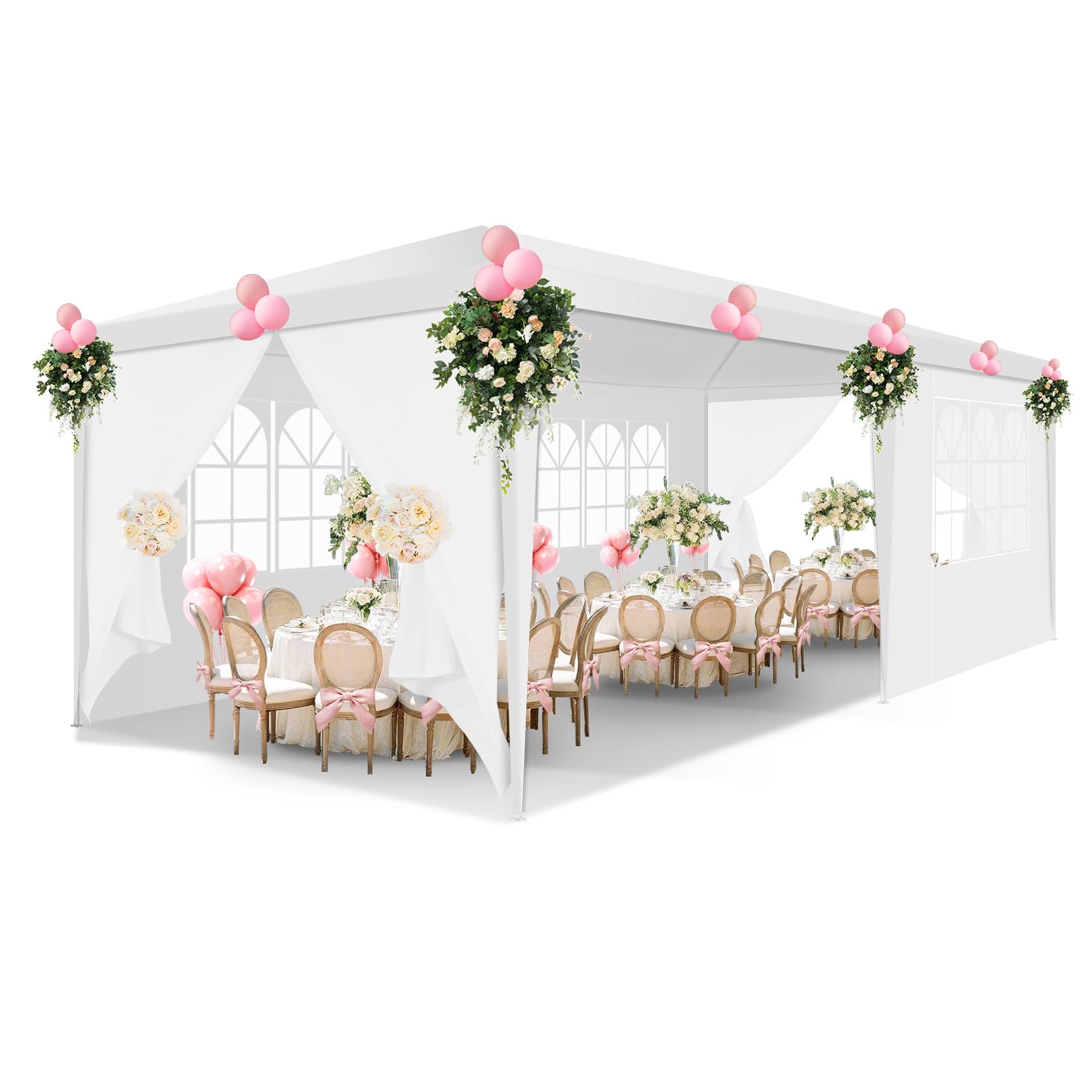 HOTEEL 10x20 FT White Waterproof Canopy Tent with Removable Sidewalls - UV Protection Outdoor Party Tent for Wedding, BBQ, Camping, and Events - Perfect for Backyard Gatherings, Beach Parties, and Market Stalls