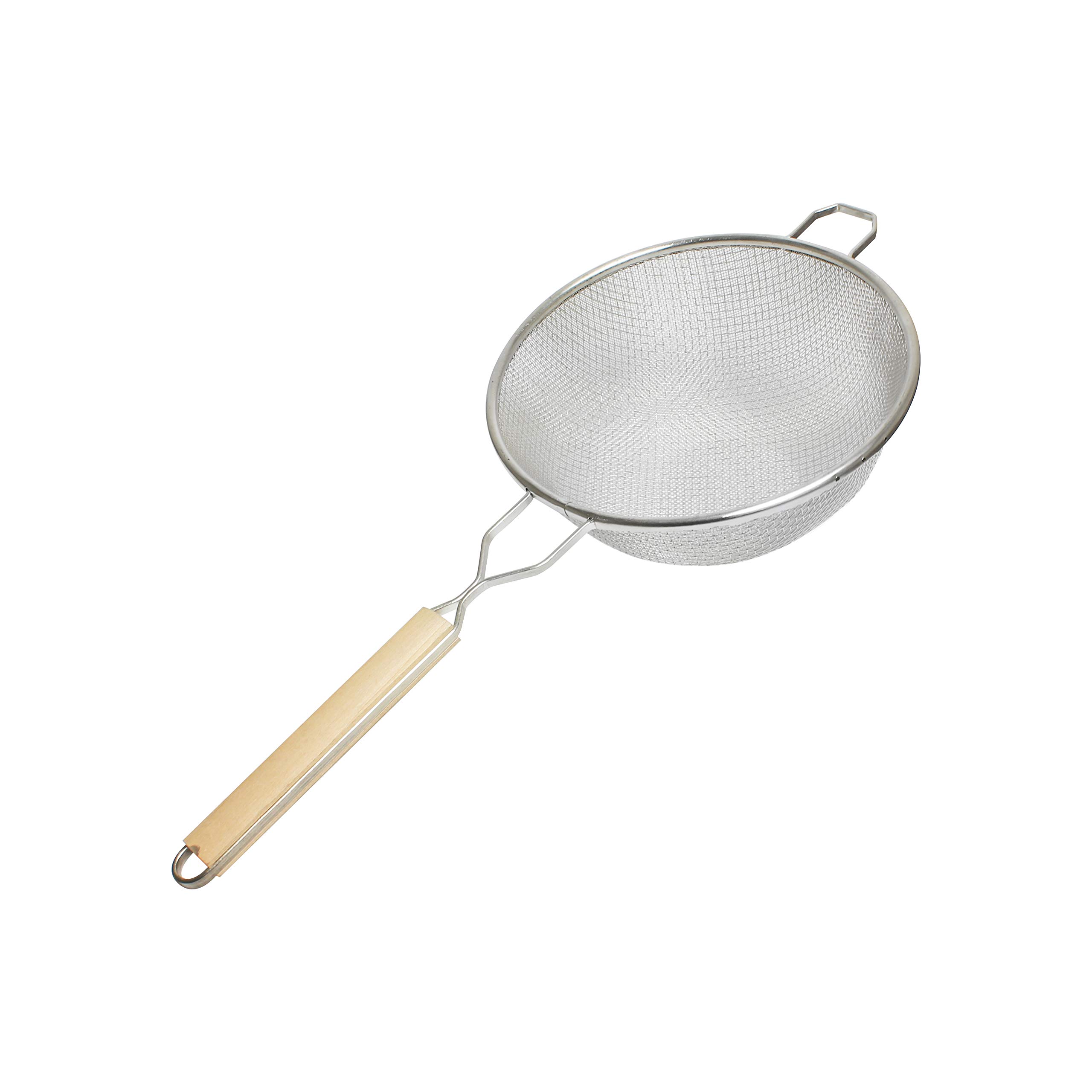 Thunder Group 10-Inch Double Mesh Stainless Steel Strainer - Fine & Coarse Mesh for Cooking, Baking, and Professional Kitchen Use