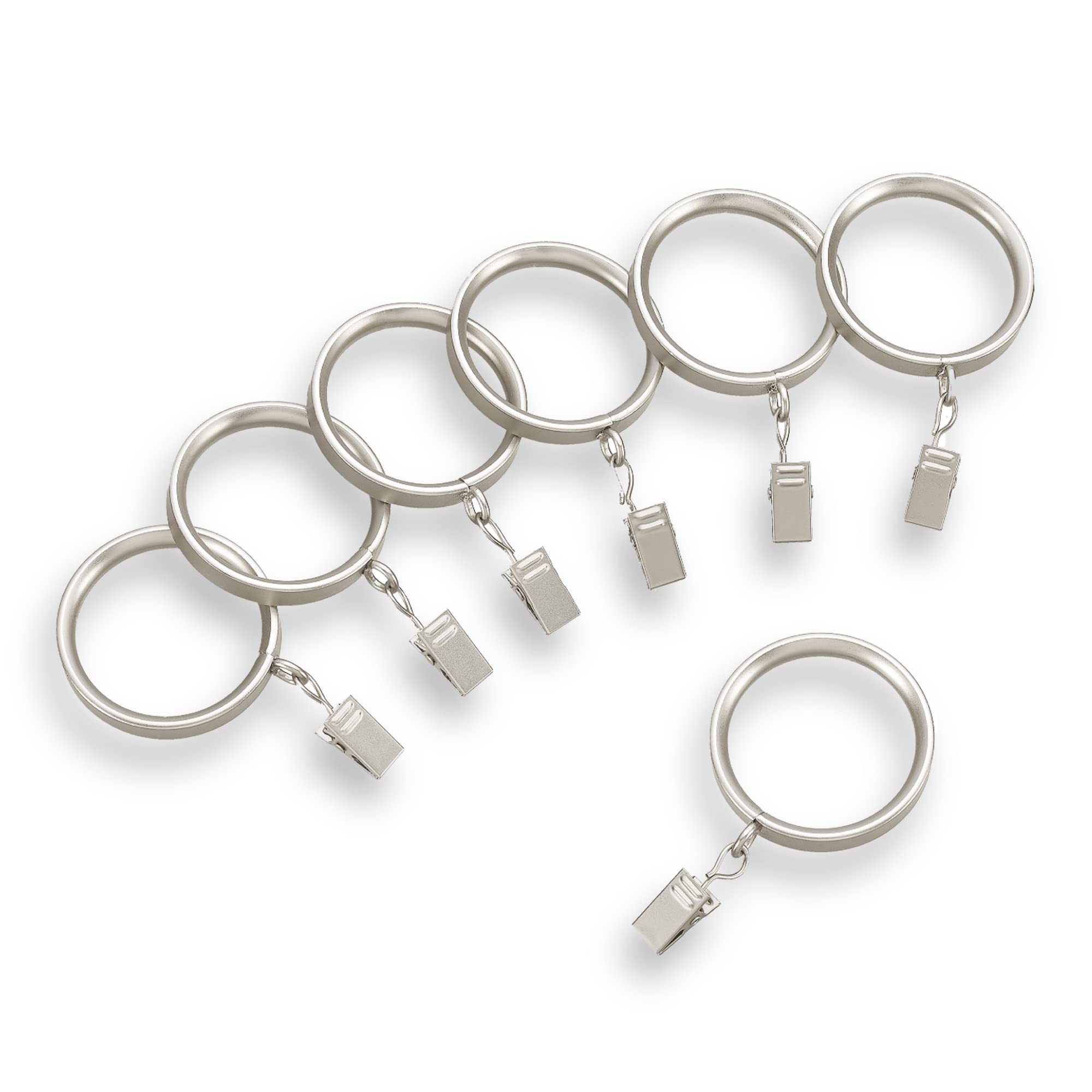 Premium Steel Curtain Clip Rings Set of 14 - Brushed Nickel 1 5/8