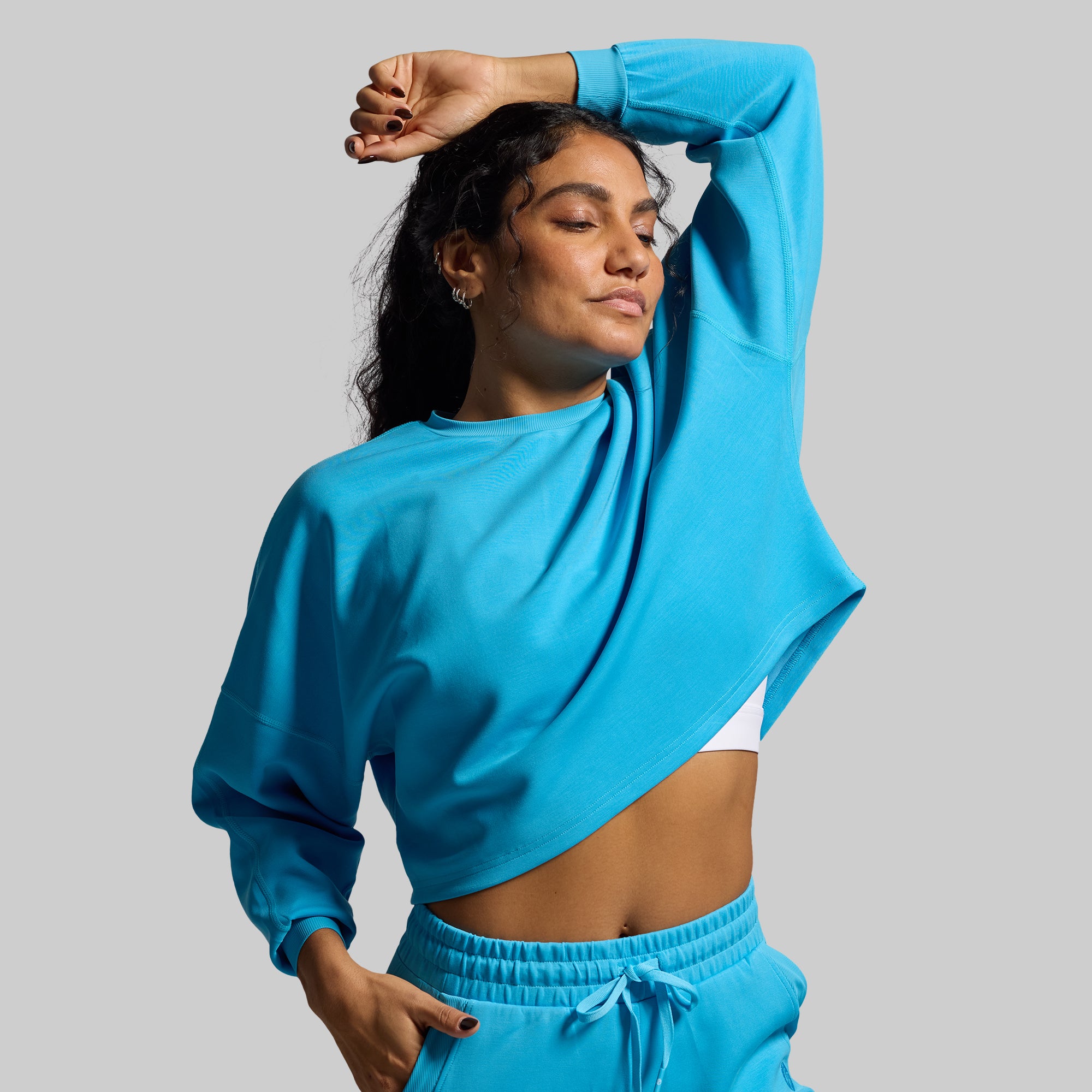 Lounge Lux Cropped Pullover Sweater - Soft Casual Oversized Women's Top (Aquarius Blue) | Perfect for Yoga, Coffee Dates & Weekend Relaxation