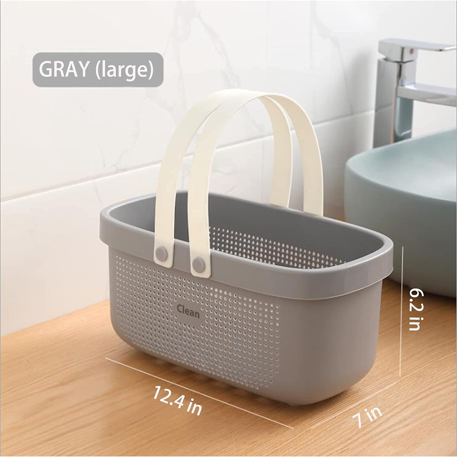 JiatuA Plastic Storage Basket with Handle - Portable Shower Caddy & Organizer Bin for Bathroom, Kitchen, Dorm Room, Bedroom - Gray | Perfect for Organizing Toiletries, Cleaning Supplies & Household Items