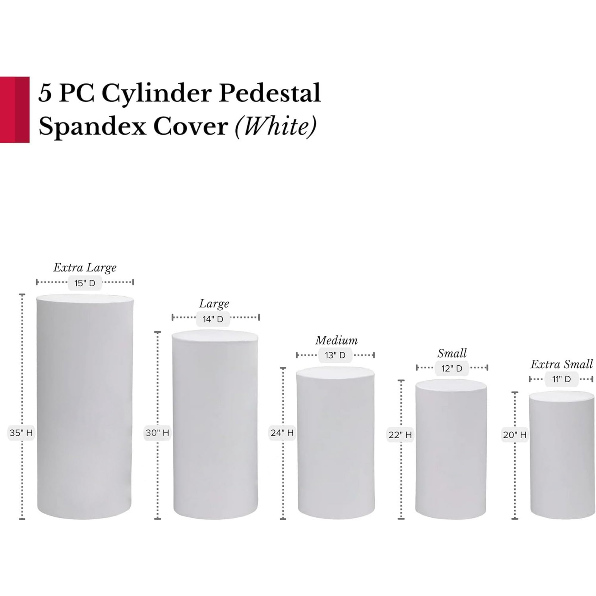 5-Piece White Spandex Pillar Covers for Metal Cylinder Pedestal Stands - Stretchable Fabric Covers for Event Displays, Wedding Decor & Trade Show Booths (Stand Not Included)