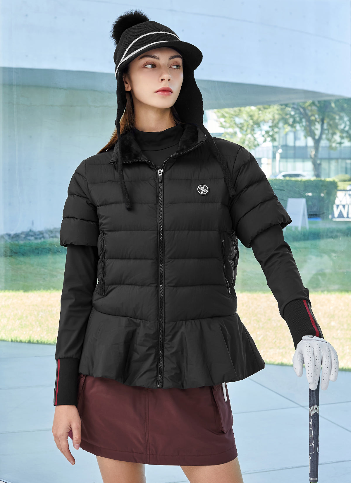 Women's Goose Down Peplum Short Sleeve Jumper - Lightweight Warm Winter Pullover for Casual Outings & Office Wear