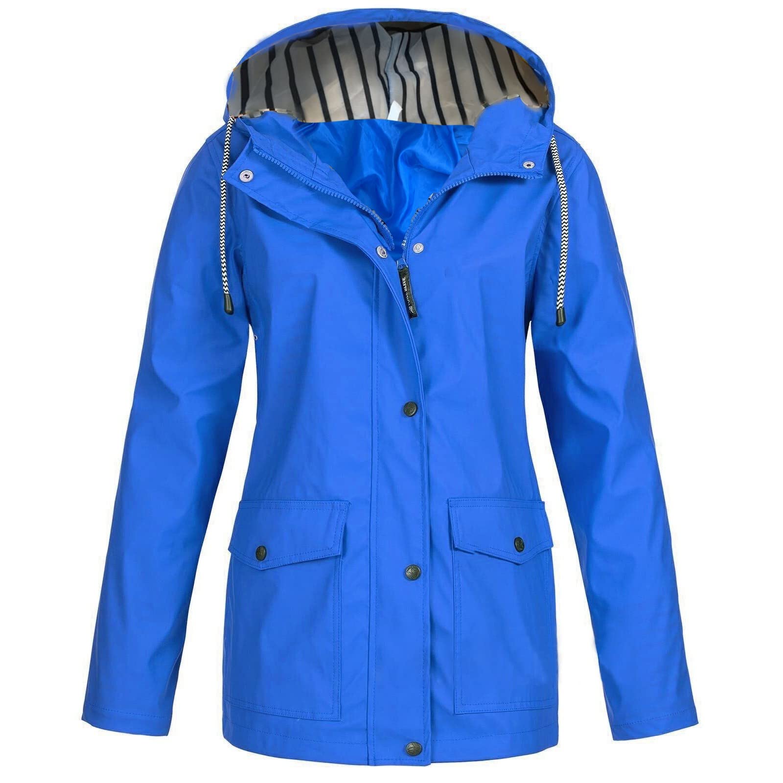 Attine Women's Waterproof Rain Jacket - Lightweight Windbreaker with Long Sleeves, Zip Up Front, Drawstring Hood & Pockets - Perfect for Hiking, Commuting & Outdoor Activities
