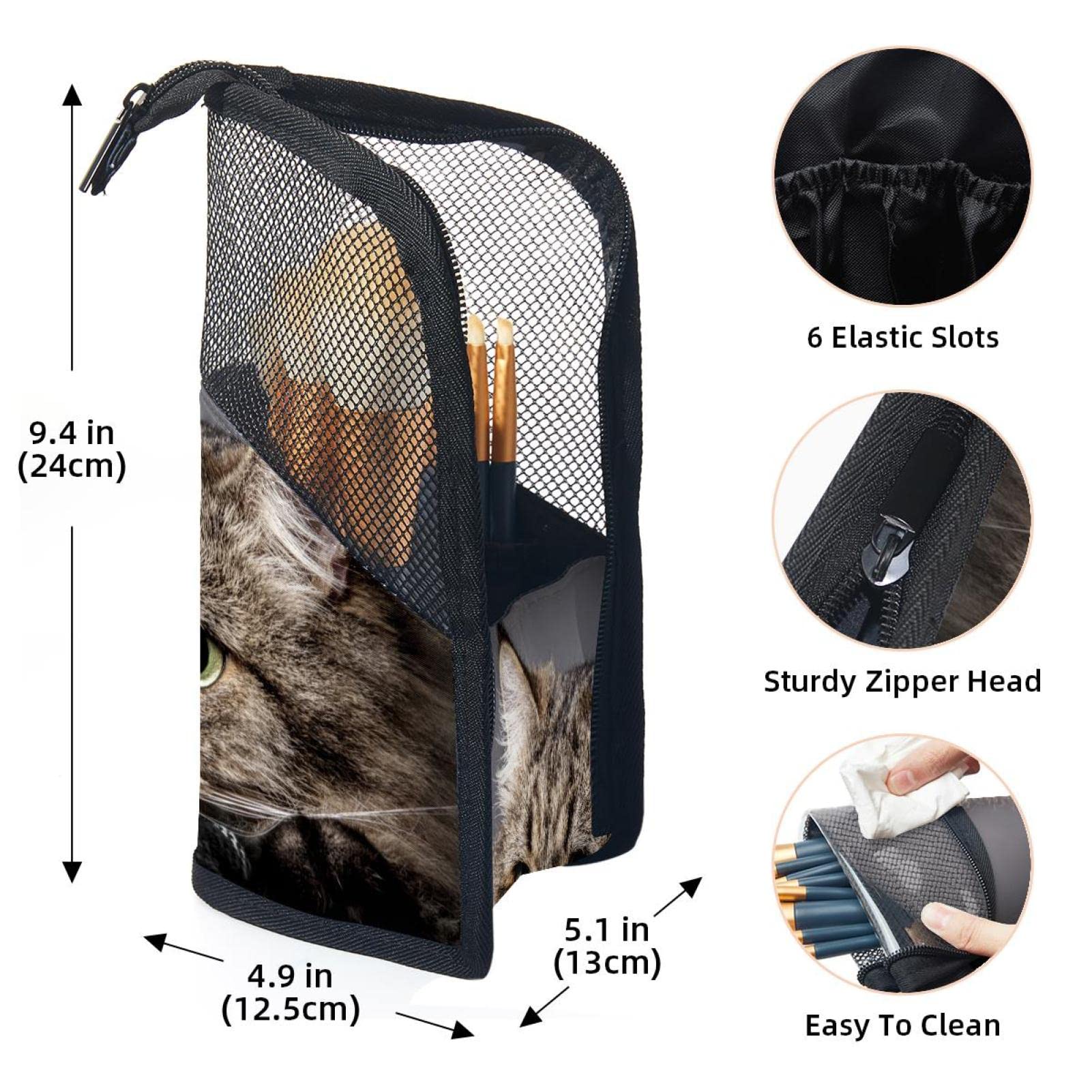 12-Piece Makeup Brush Organizer Bag with Pet Portrait Cat Design - Portable Cosmetic Brush Holder Case for Travel & Home Storage