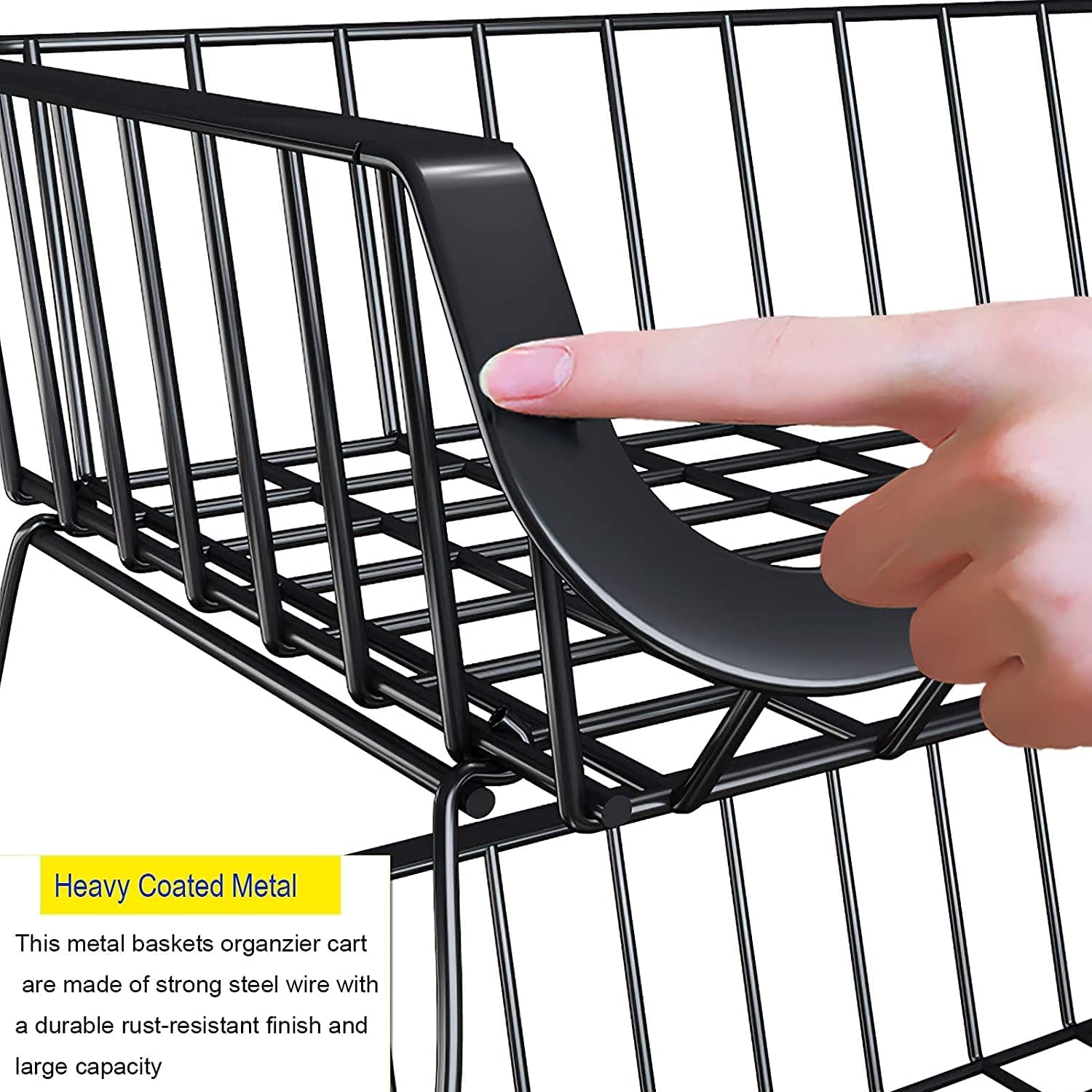 6-Tier Stackable Metal Wire Kitchen Storage Baskets with Tabletop - Organize Fruits, Vegetables & Pantry Items - Perfect for Kitchen, Garage & Home Organization