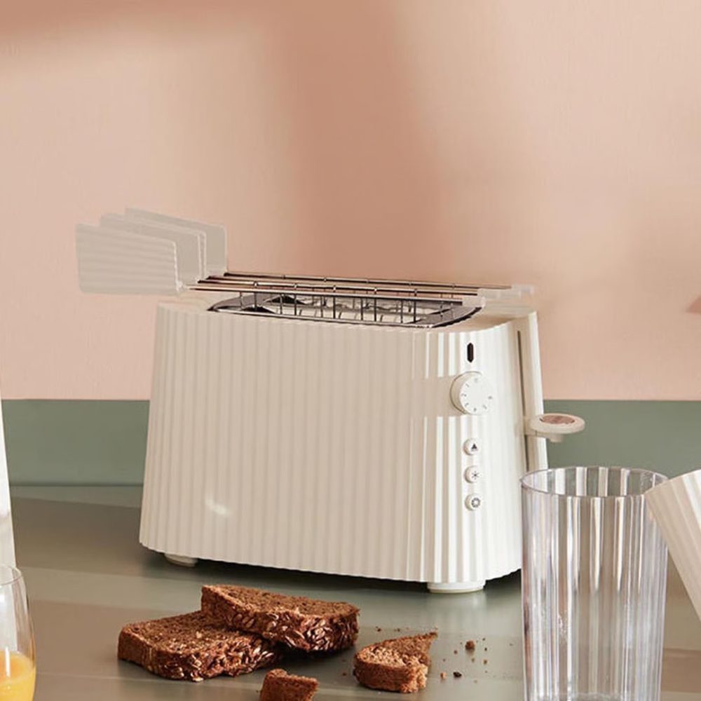 ALESSI Plisse Toaster - 2 Slice Stainless Steel Toaster with Adjustable Browning Control, White - Perfect for Breakfast, Kitchen Countertop, and Small Spaces