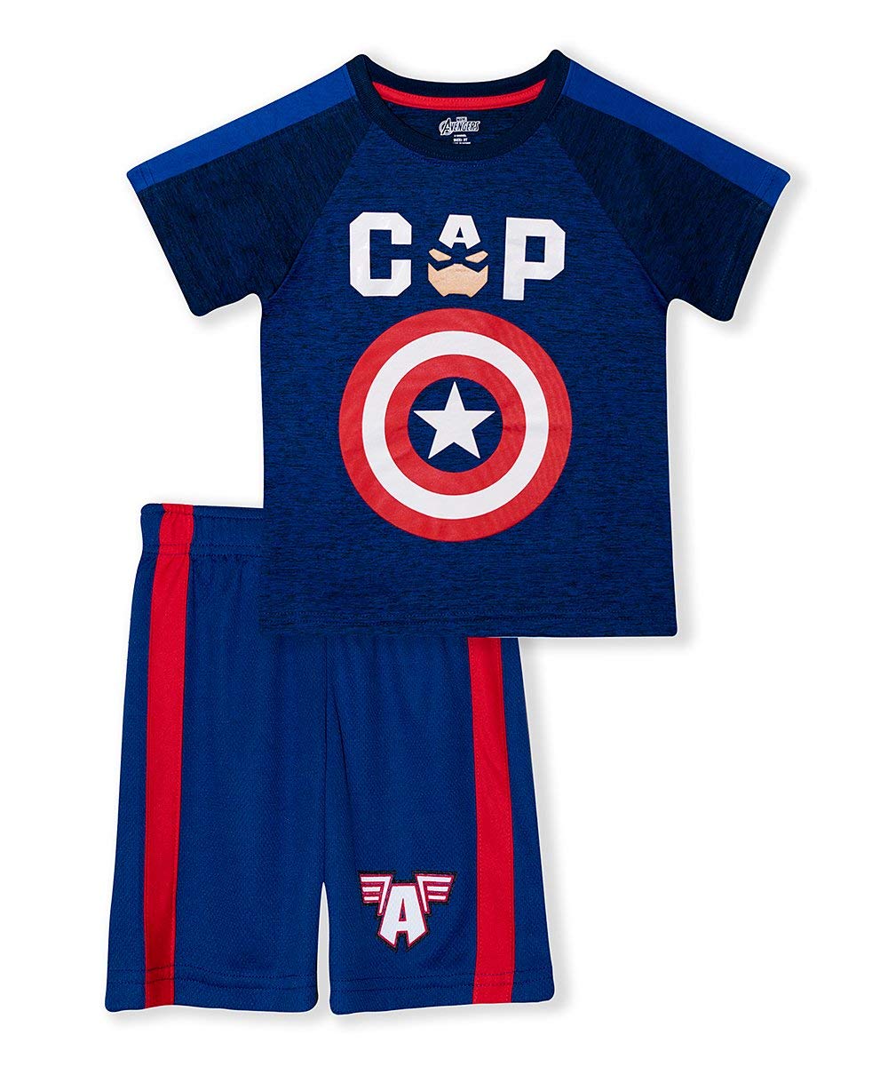 Captain America Boys' T-Shirt and Shorts Set - Superhero Costume for Kids, Playtime & Cosplay | Marvel Avengers Themed Outfit for Parties & Dress-Up