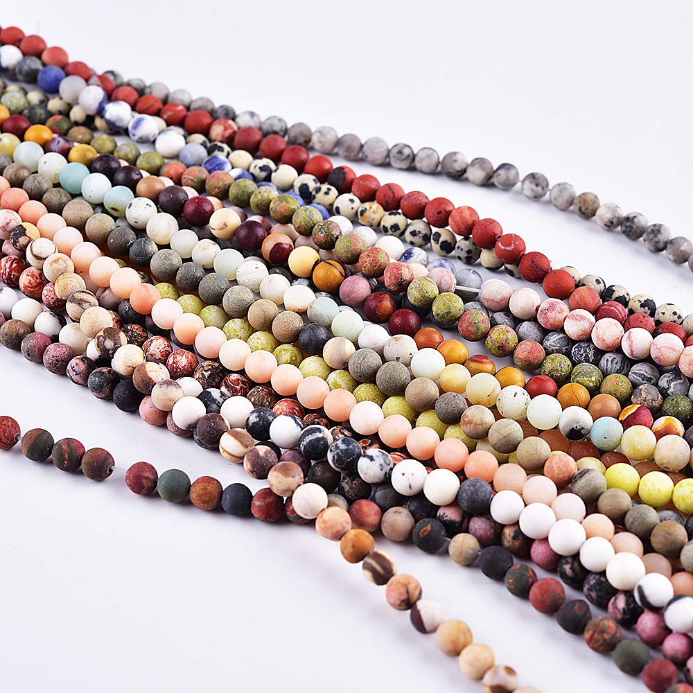 48PCS 8mm Natural Matte Australian Jasper Beads - Round Frosted Gemstone Loose Beads for DIY Jewelry Making (15
