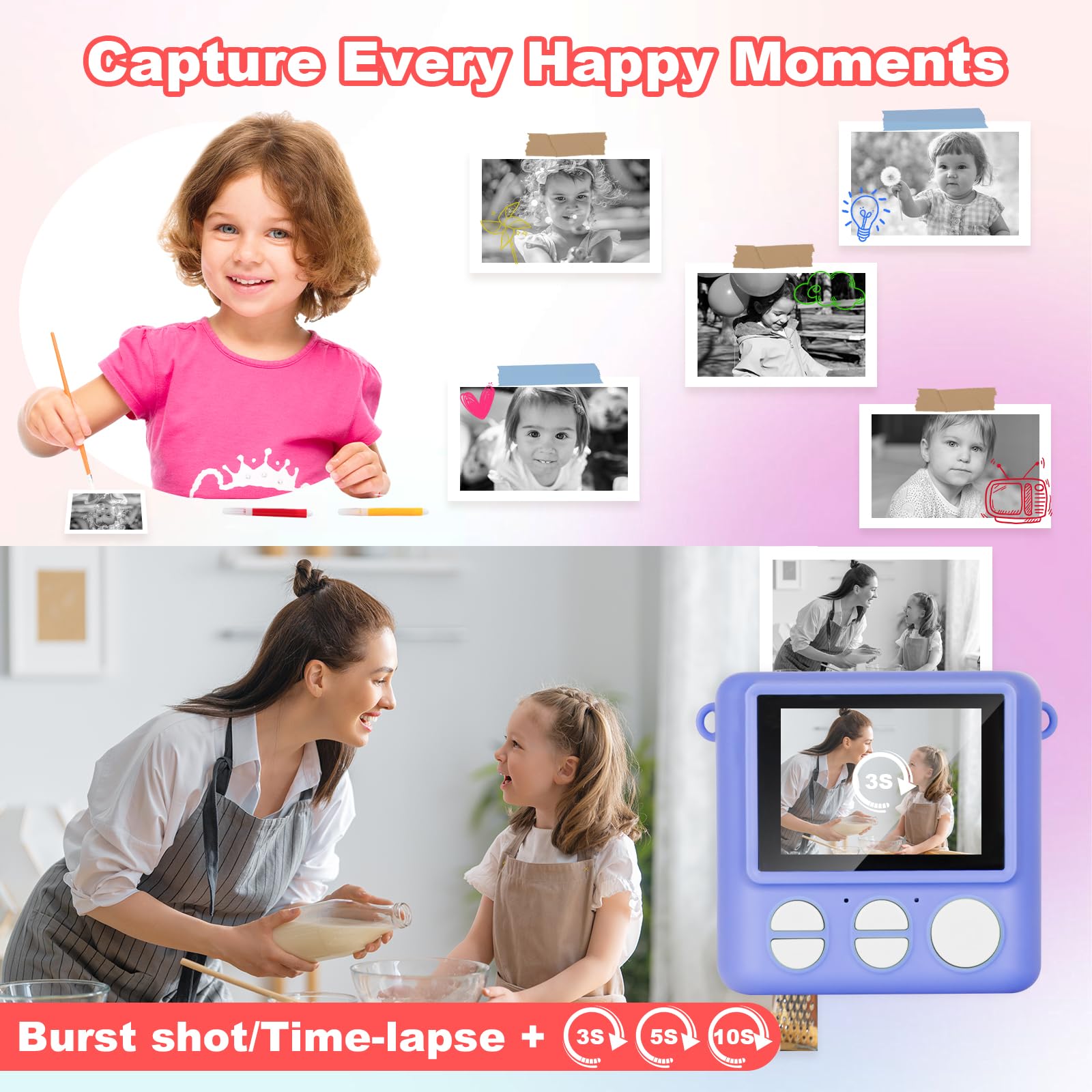 Niaazi Kids Polaroid Camera - Instant Print Digital Camera with 1080P HD Video, Photo Paper & 32GB SD Card | Best Birthday Gift for Boys & Girls Ages 3-9 | Purple | Perfect for Parties, Travel & Creative Photography